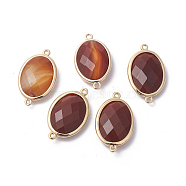 Golden Tone Brass Natural Agate Links connectors, Faceted, Oval, 26x15x6mm, Hole: 1~2mm(G-F339-A14)