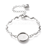 304 Stainless Steel Bracelet Making, with Lobster Claw Clasps, Link Chains and Flat Round Cabochon Settings, Stainless Steel Color, Tray: 12mm, 5-5/8 inch(14.3cm)(STAS-L248-005P-B)