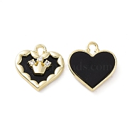 Alloy Micro Pave Cubic Zirconia Pendants, with Resin, Light Gold, Heart with Crown, Black, 19x18x4mm, Hole: 2.5x4mm(PALLOY-F285-06A-LG)