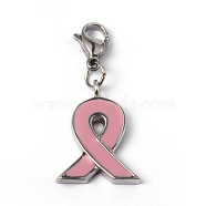 316 Surgical Stainless Steel Enamel Pendants, Breast Cancer Awareness Ribbon, with Words, Pink, 20x15x2.5mm, Hole: 3.5mm(X-STAS-L184-050)
