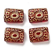 Plating Transparent Acrylic Beads, Golden Metal Enlaced, Rectangle & Sun, Crimson, 18.5x13.5x7mm, Hole: 2mm, about 325pcs/500g(OACR-B013-04)