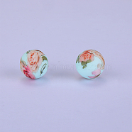 Printed Round with Flower Pattern Silicone Focal Beads, Colorful, 15x15mm, Hole: 2mm(SI-JX0056A-156)