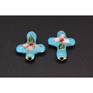 Handmade Cloisonne Beads, Filigree Cross, Deep Sky Blue, 18x14mm, Hole: 1.5mm(FIND-PW0024-25C)