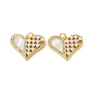Valentine"s Day Brass Micro Pave Clear Cubic Zirconia Pendants, with Shell, Heart, Real 18K Gold Plated, 16x21x3.5mm, Hole: 3.5mm(KK-B083-41A-G)