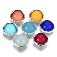 4-Hole Translucent Acrylic Sewing Buttons, with Brass Findings, Half Round, Mixed Color, 10x6mm, Hole: 1mm, about 200pcs/bag(BUTT-T008-10mm-M-S)