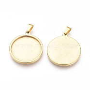 201 Stainless Steel Pendant Cabochon Settings, Flat Round, Golden, Tray: 25mm, 32x28x2mm, Hole: 8x4mm(STAS-S073-04G)
