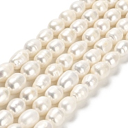 Natural Cultured Freshwater Pearl Beads Strands, Rice, Grade A, Floral White, 9~10x8~8.5mm, Hole: 0.5mm, about 33pcs/strand, 13.58 inch(34.5cm)(PEAR-E016-081)
