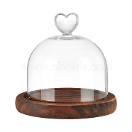 Glass Microlandschaft Covers, Glass Heart Cover, Decorative Display Case, Cloche Bell Jar Terrarium with Wood Base, for DIY Preserved Flower Gift, Coconut Brown, 124x125mm(DJEW-WH0039-49A)