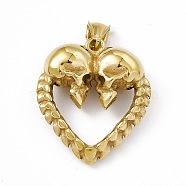 Ion Plating(IP) 304 Stainless Steel Manual Polishing Pendants, Heart with Skull Charm, Antique Golden, 36.5x32x12.5mm, Hole: 7x4mm(STAS-G267-17AG)