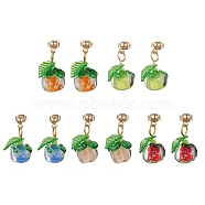 304 Stainless Steel Dangle Stud Earrings, Glass Persimmon Drop Earrings, Mixed Color, 26~27x13~15mm(EJEW-JE05681)