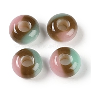 Triple Color Resin European Beads, Large Hole Beads, Imitation Cat Eye, Rondelle, Saddle Brown, 13.5x7.5mm, Hole: 5mm(RESI-F055-06C)