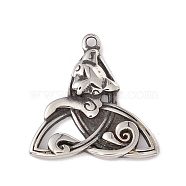 304 Stainless Steel Pendant, Knot with Fox, Antique Silver, 24.5x23x3mm, Hole: 1.6mm(STAS-E158-16AS)