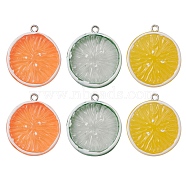 6Pcs 3 Colors Flat Round Resin Fruit Pendants, Orange Charms, with Platinum Tone Iron Loops, Mixed Color, 30x26.5x5.5mm, Hole: 2mm, 2pcs/color(RESI-YW0001-44)