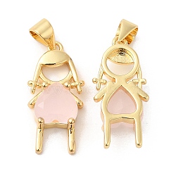 Brass Pendants, with Pink Glass, Girl Charms, Real 16K Gold Plated, 22x10.5x5mm, Hole: 4.5x3.5mm(ZIRC-L103-006G)