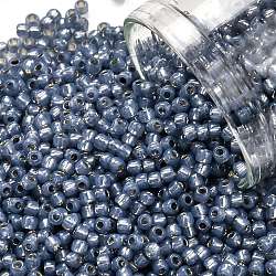 TOHO 11/0 Round Beads, Japanese Seed Beads, (2102) Silver Lined Milky Montana Blue, 2.2mm, Hole: 0.8mm, about 50000pcs/pound(SEED-TR11-2102)