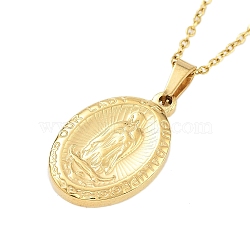 304 Stainless Steel Pendant Nacklaces For Women, Cable Chain Necklaces, Real 18K Gold Plated, Oval, 453mm, pendant: 23x15mm(STAS-S124-01G-03)