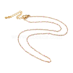 Brass Enamel Cable Chain Necklaces, with 304 Stainless Steel Lobster Claw Clasps, Real 18K Gold Plated, Pink, 15.74 inch(40cm)(X-NJEW-JN02920-01)