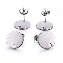 304 Stainless Steel Stud Earring Findings, with Loop and Flat Plate, Flat Round, Stainless Steel Color, 12x1mm, Hole: 1.4mm(X-STAS-K184-01-03P)