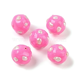 Natural Keshi Pearl Enamel Beads, Hand Drawn Beads, Round, Hot Pink, 19~20x19~20x20~21mm, Hole: 1mm(PEAR-G014-07B)