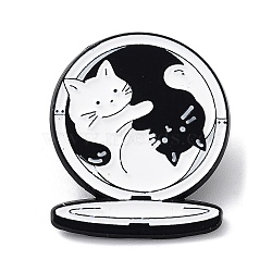 Cartoon Style Couple Cat Enamel Pins, Black Alloy Badge for Men Women, White, 30x26x1.5mm(JEWB-Q041-01A)