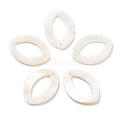 Natural Freshwater Shell Pendants, Flat Oval Charm, Floral White, 24.5x17x2mm, Hole: 1.4mm(SHEL-D082-07A)