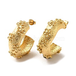 Ring with Flower 304 Stainless Steel Stud Earrings, Half Hoop Earrings, Real 18K Gold Plated, 31.5x10.5mm(EJEW-C075-03G)