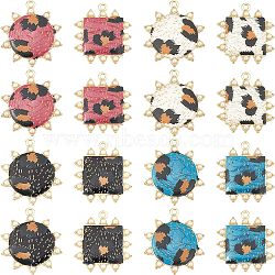 Nbeads 16Pcs 8 Style Rack Plating Printed Alloy Pendants, with Enamel and ABS Plastic Imitation Pearl, Cadmium Free & Nickel Free & Lead Free, Square & Sun with Leopard Print, Light Gold, Mixed Color, 33~36x29.531x3.5~4mm, Hole: 2mm, 2pcs/style(ENAM-NB0001-63)