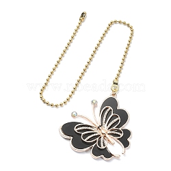 Butterfly Alloy Rhinestone Ceiling Fan Pull Chain Extenders, with 304 Stainless Steel Ball Chains, Black, 367mm(FIND-JF00115-01)