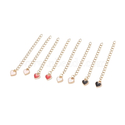 304 Stainless Steel Chain Extenders with Heart Alloy Enamel Charm, Golden, Mixed Color, 57x3mm(FIND-JF00096)