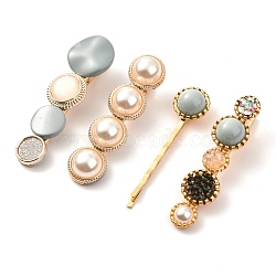 Imitation Pearl Iron Alligator Hair Clips Sets, with Acrylic and Resin, Mixed Shapes, Cadet Blue, 59~64x15~20x11~15.5mm, 4pcs/set(PHAR-P005-17)
