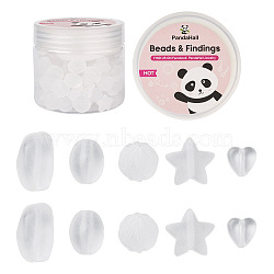 100Pcs 5 Style Transparent Frosted Acrylic Beads, Round & Star & Nuggets & Oval & Heart, White, 20pcs/style(FACR-PJ0001-02)