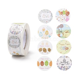 8 Patterns Easter Theme Self Adhesive Paper Sticker Rolls, with Rabbit Pattern, Round Sticker Labels, Gift Tag Stickers, Mixed Color, Easter Theme Pattern, 25x0.1mm, 500pcs/roll(DIY-C060-03M)