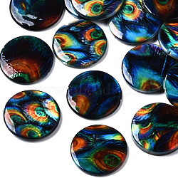 Printed Natural Freshwater Shell Beads, Flat Round, Colorful, 20x3~4mm, Hole: 0.8mm(X-SHEL-N026-144)