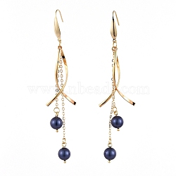 Shell Pearl Dangle Earrings, with 304 Stainless Steel Pendants, 316 Surgical Stainless Steel Earring Hooks, Brass Cable Chains and Cardboard Packing Box, Blue, 98mm, Pin: 0.8mm(EJEW-JE03905-03)
