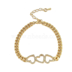 Rack Plating Brass Bracelets with Cubic Zirconia for Women, Long-Lasting Plated, Real 18K Gold Plated, 7-1/4 inch(18.4cm)(BJEW-D047-01G-03)