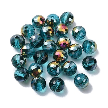 AB Color Plated Glass Beads, Faceted Round, Dark Cyan, 8x7mm, Hole: 1.5mm
