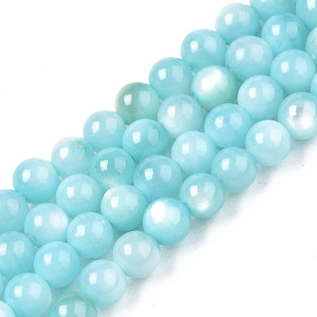 Natural Freshwater Shell Beads Strands, Dyed, Round, Light Sky Blue, 2.5mm, Hole: 0.5mm, about 122pcs/strand, 14.57''(37cm)