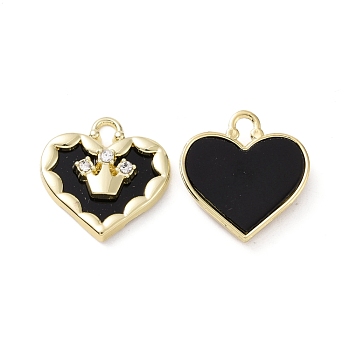Alloy Micro Pave Cubic Zirconia Pendants, with Resin, Light Gold, Heart with Crown, Black, 19x18x4mm, Hole: 2.5x4mm