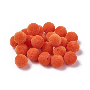 Flocky Acrylic Beads, Round, Orange Red, 16mm, Hole: 1.8mm
