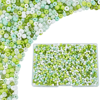 150G Opaque & Transparent Inside Colours Glass Seed Beads, Round Hole, Round, Pale Green, 6/0, 4mm, Hole: 1.4~1.5mm