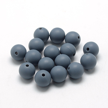 Food Grade Eco-Friendly Silicone Beads, Round, Slate Gray, 12mm, Hole: 2mm