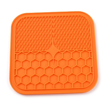 Silicone Dog Lick Mat, with Suction Cups, Slow Feeder Dog Bowls, for Dog Anxiety Relief, Square, Orange, 210x210x7mm