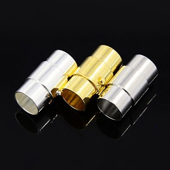 Brass Locking Tube Magnetic Clasps, Column, Mixed Style, Mixed Color, 18~19x10~12mm, Hole: 8~10mm