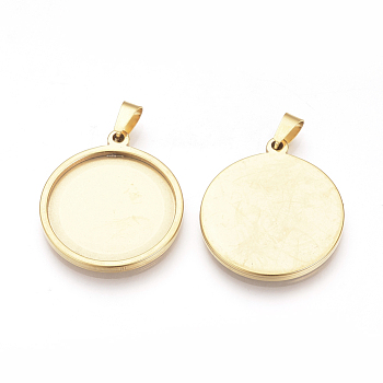 201 Stainless Steel Pendant Cabochon Settings, Flat Round, Golden, Tray: 25mm, 32x28x2mm, Hole: 8x4mm