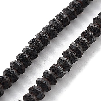 Natural Lava Rock Beads Strands, Frosted Hexagon, 4x6x6.5mm, Hole: 1mm, about 94pcs/strand, 15.75 inch(40cm)