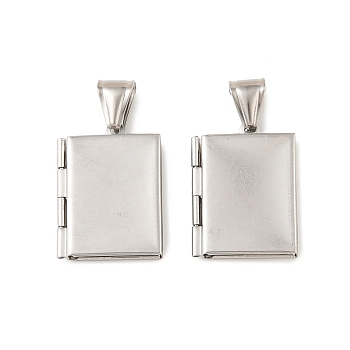 316 Stainless Steel Locket Pendants, Rectangle Charm, with 304 Stainless Steel Snap on Bails, Stainless Steel Color, 26x19x5mm, Hole: 8.5x4mm, Inner Diameter: 15x10mm