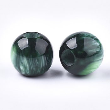 Resin Beads, Imitation Gemstone, Large Hole Beads, Round, Dark Green, 26x24.5mm, Hole: 8.5mm
