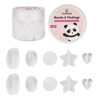100Pcs 5 Style Transparent Frosted Acrylic Beads, Round & Star & Nuggets & Oval & Heart, White, 20pcs/style