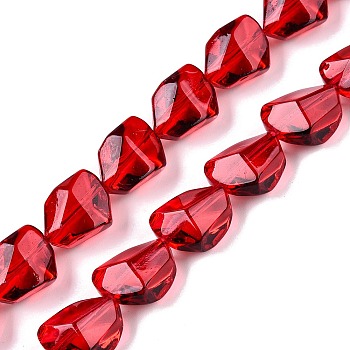 Electroplate Glass Beads Strands, Faceted, Stone, Red, 15.5~16x12x9mm, Hole: 1.4mm, about 39~40pcs/strand, 22.99~24.65 inch(58.4~62.6cm)