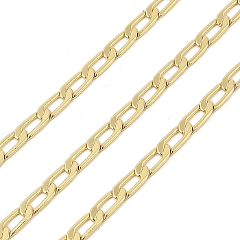Brass Curb Chains, Rack Plating, Long-Lasting Plated, Lead Free and Cadmium Free, Soldered, with Spool, Real 18K Gold Plated, 9.5x4x1mm